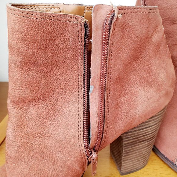 Lucky Brand Lamija Bootie Russet Suede Chunky Open Toe Shoe Casual Spring SZ 10 - Picture 11 of 12